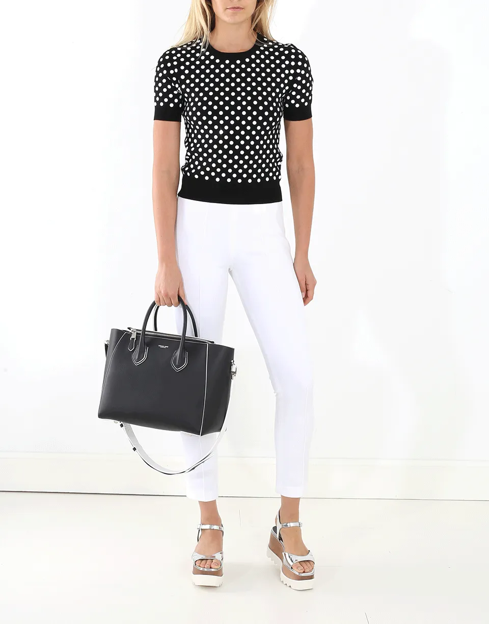 Embroidered Polka Dot Knit Top