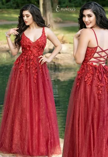 Envious Couture D1628 Size 10 White glitter tulle ballgown prom dress with 3D floral applique corset