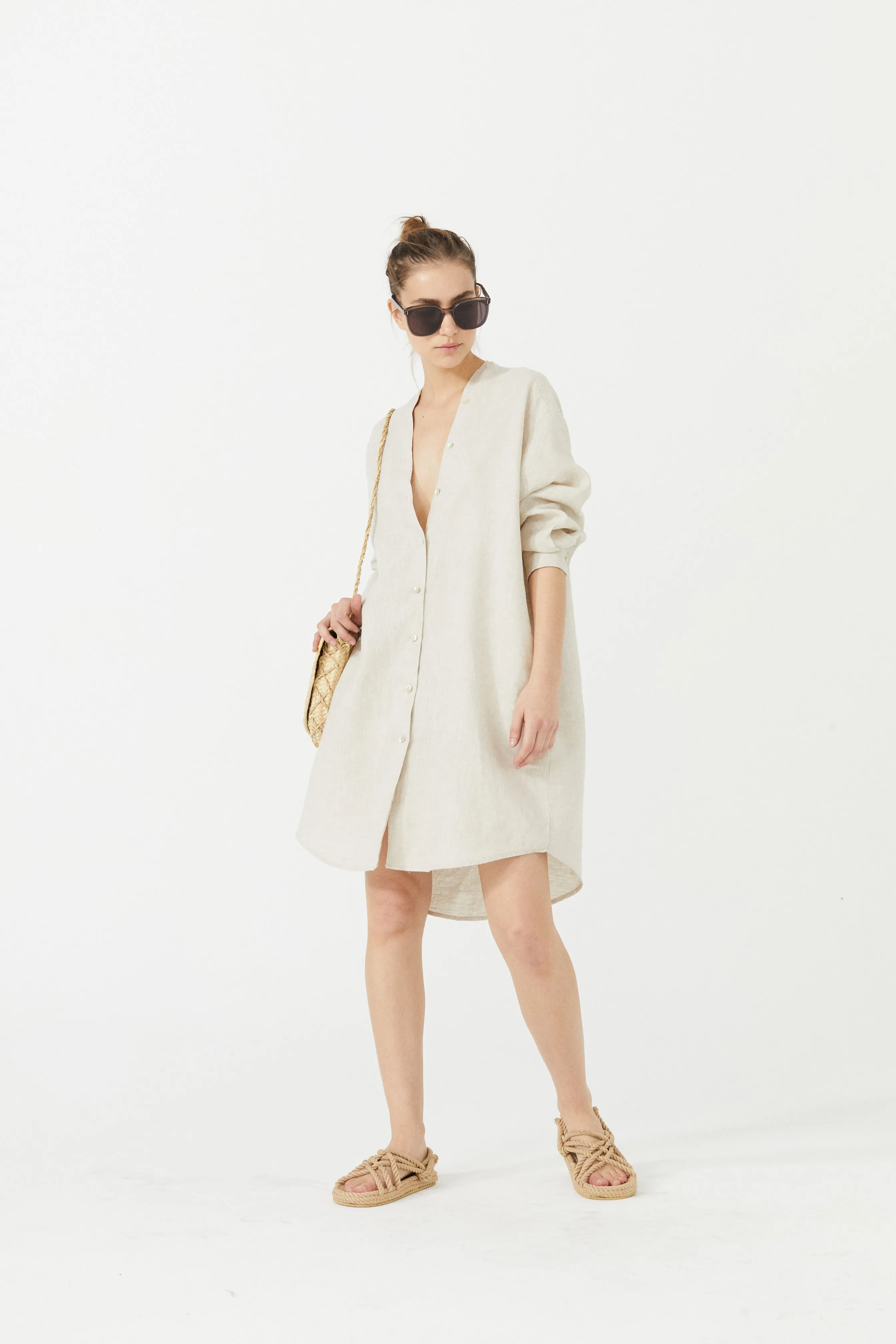 Exuma Linen Shirt Dress - Natural