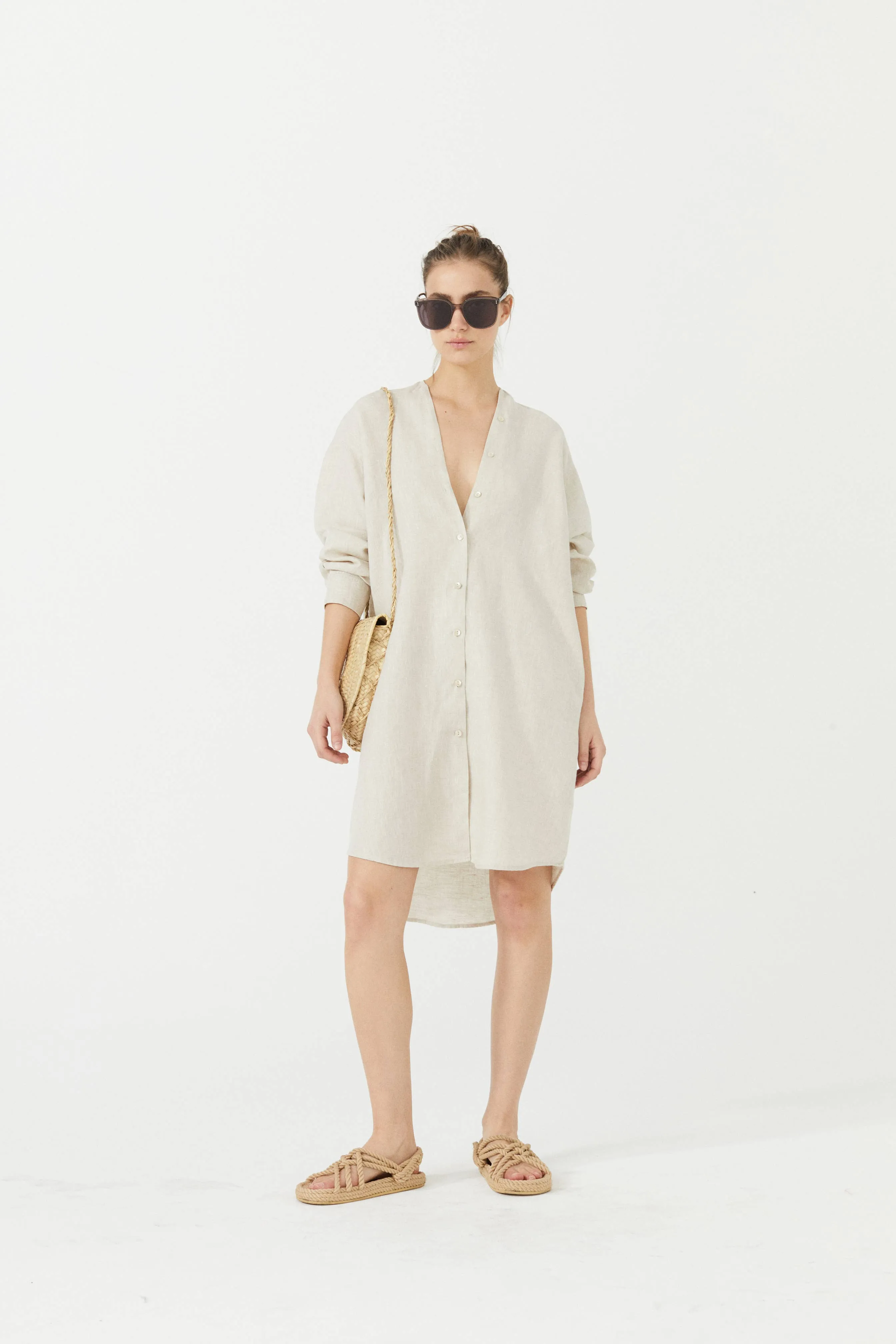 Exuma Linen Shirt Dress - Natural