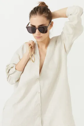 Exuma Linen Shirt Dress - Natural