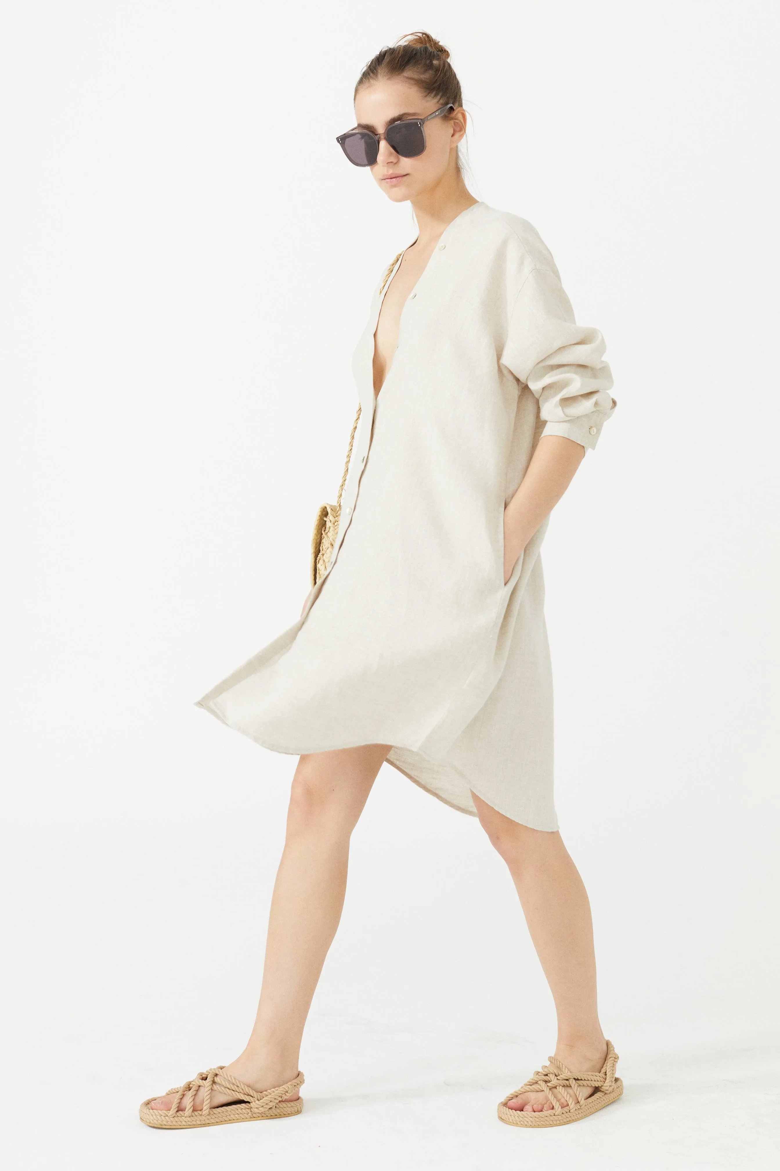 Exuma Linen Shirt Dress - Natural