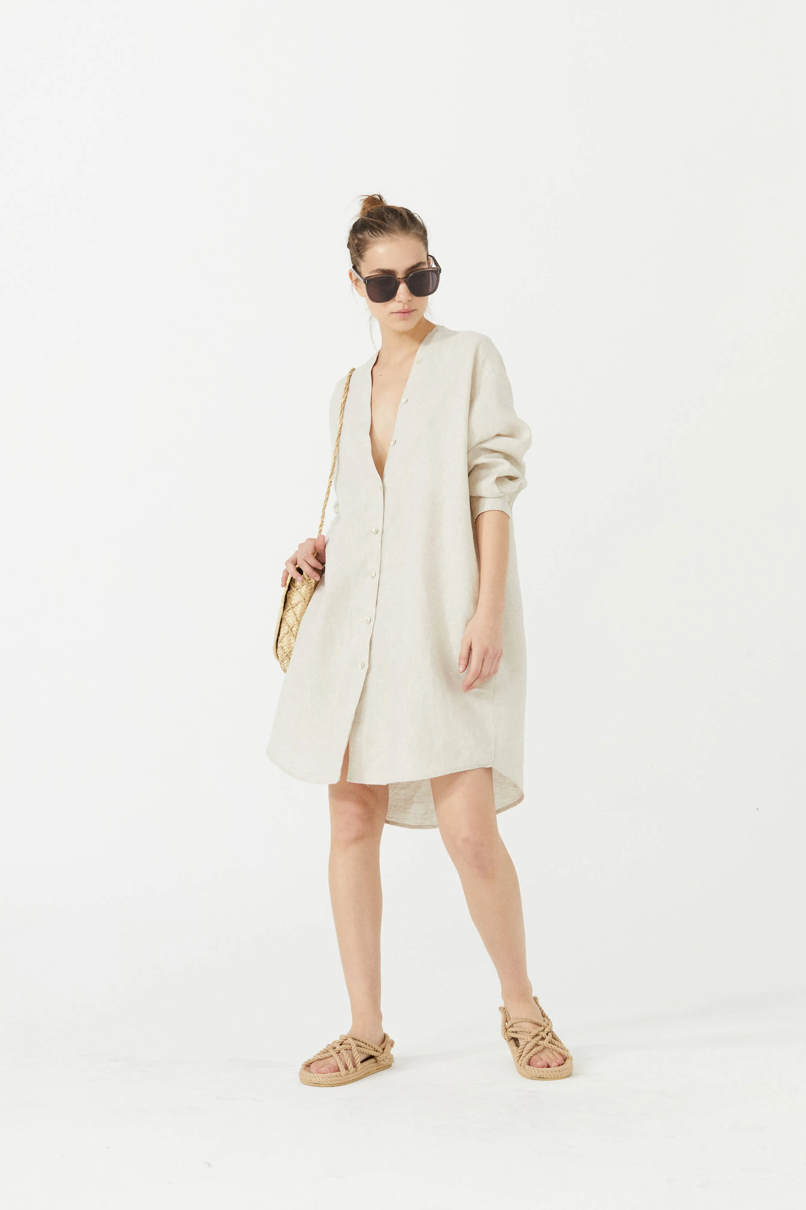 Exuma Linen Shirt Dress - Natural