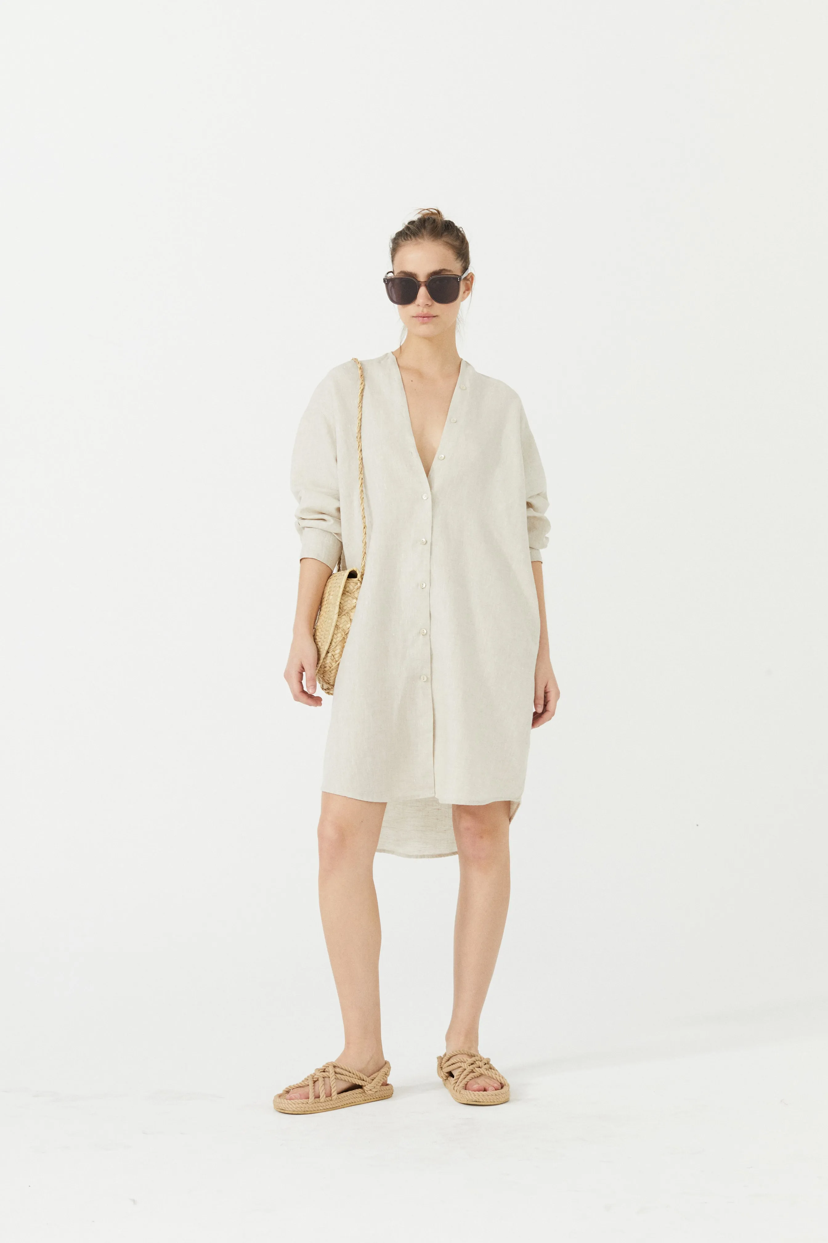 Exuma Linen Shirt Dress - Natural