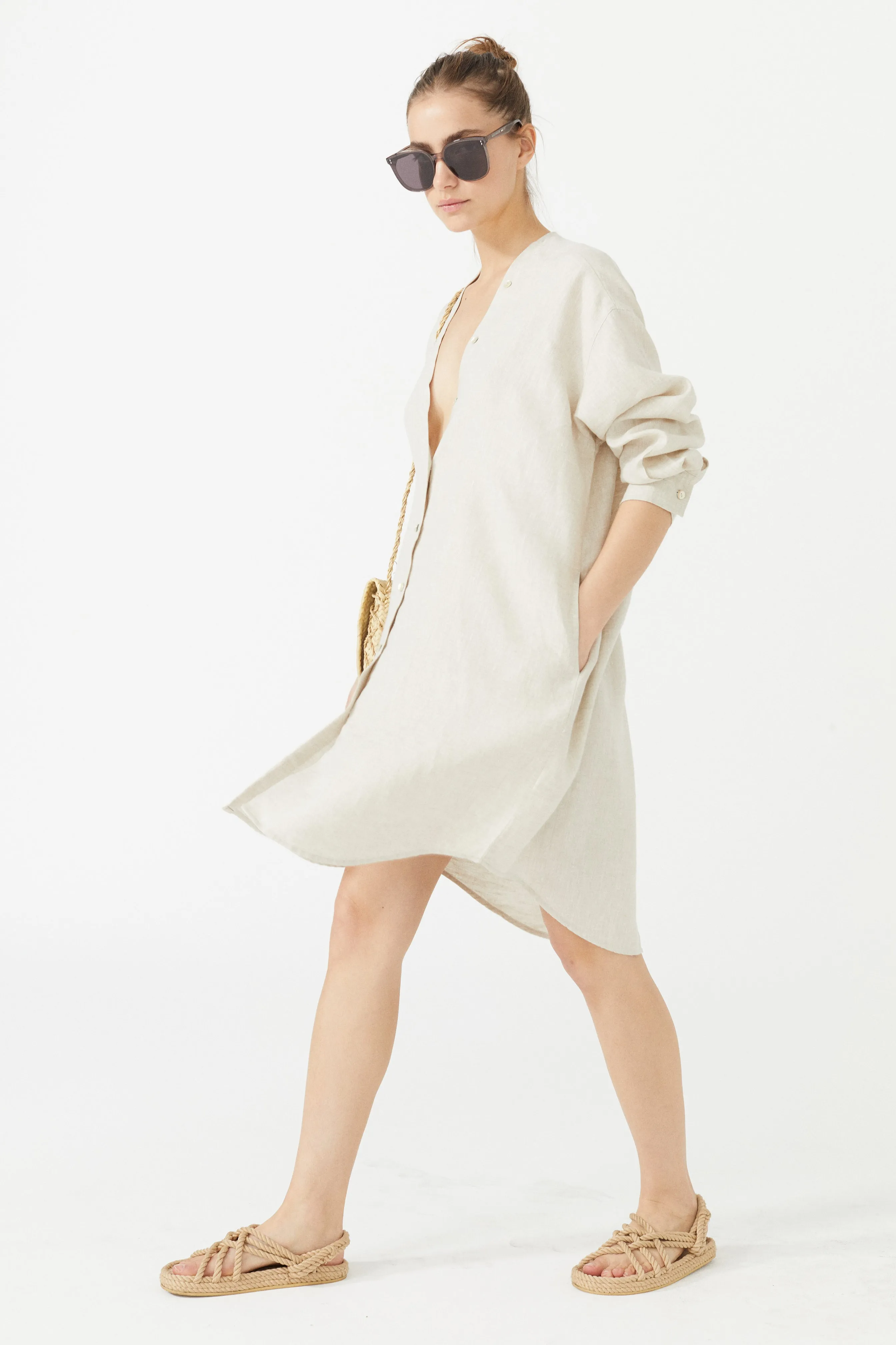 Exuma Linen Shirt Dress - Natural