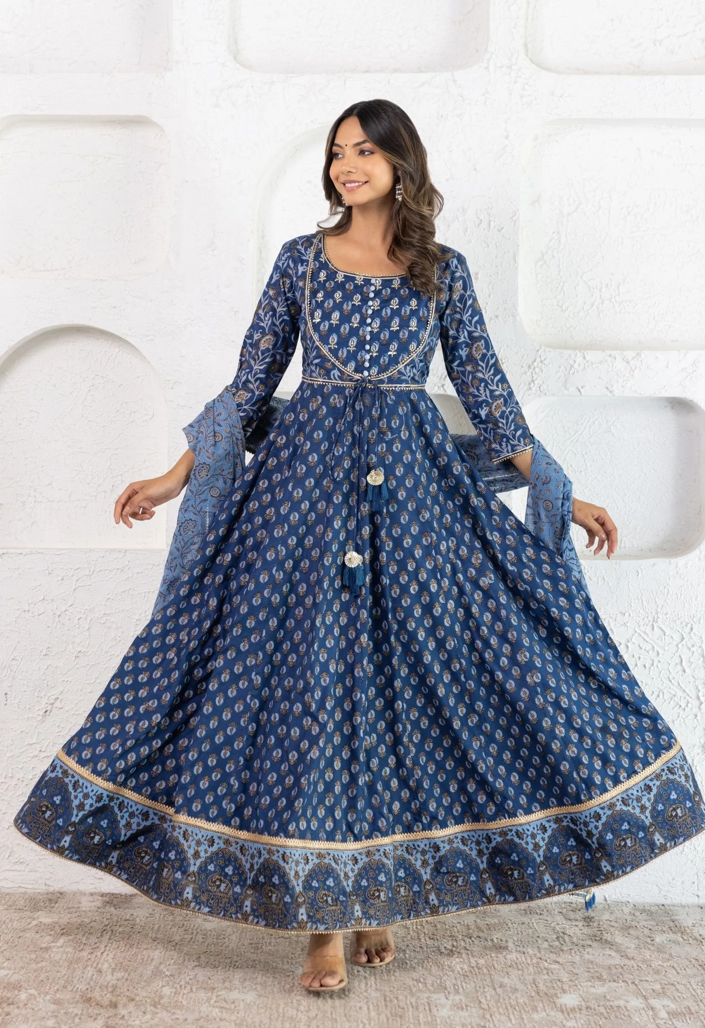 floral booti Printed Long Dress Without Dupatta (1PC)