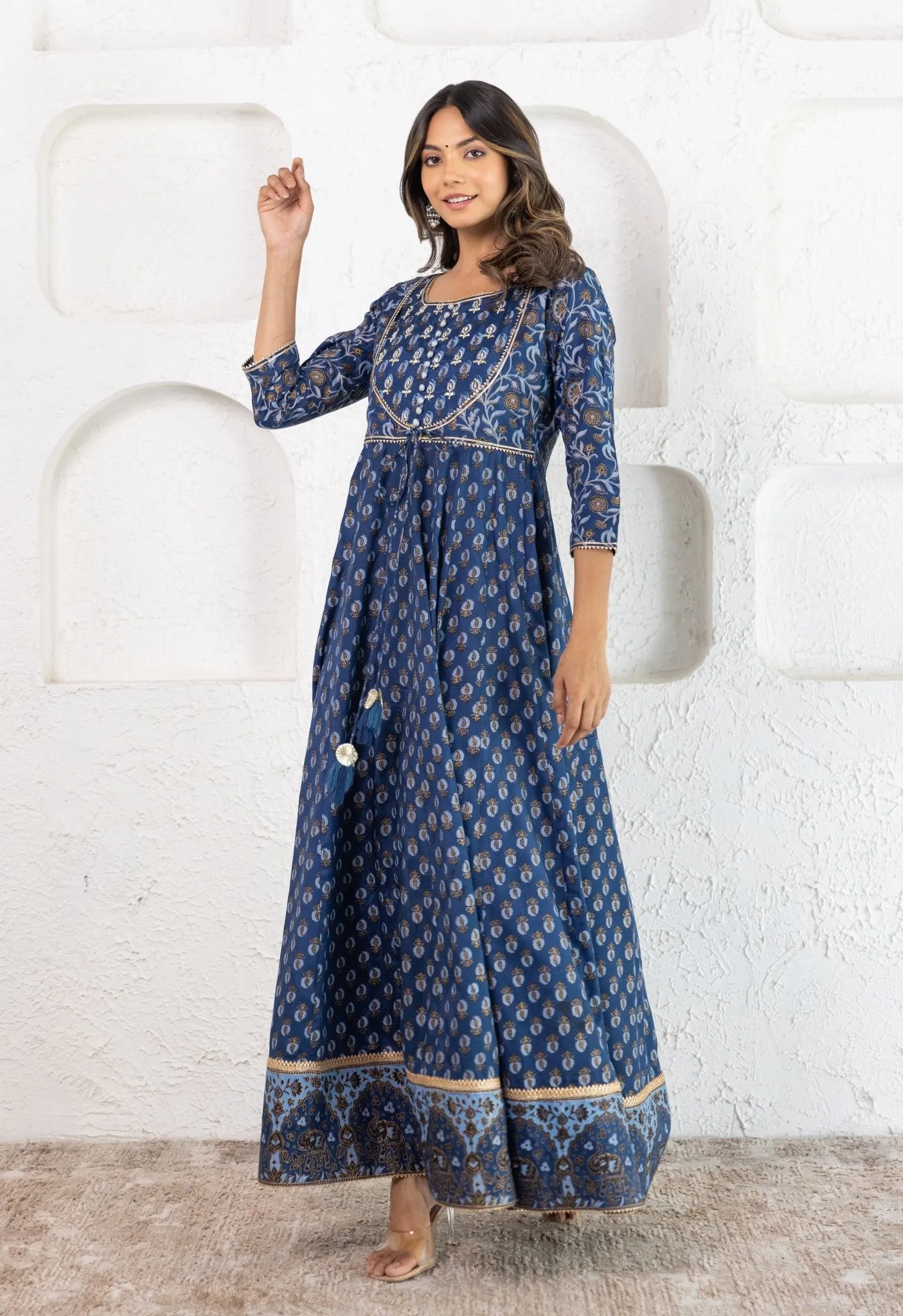 floral booti Printed Long Dress Without Dupatta (1PC)