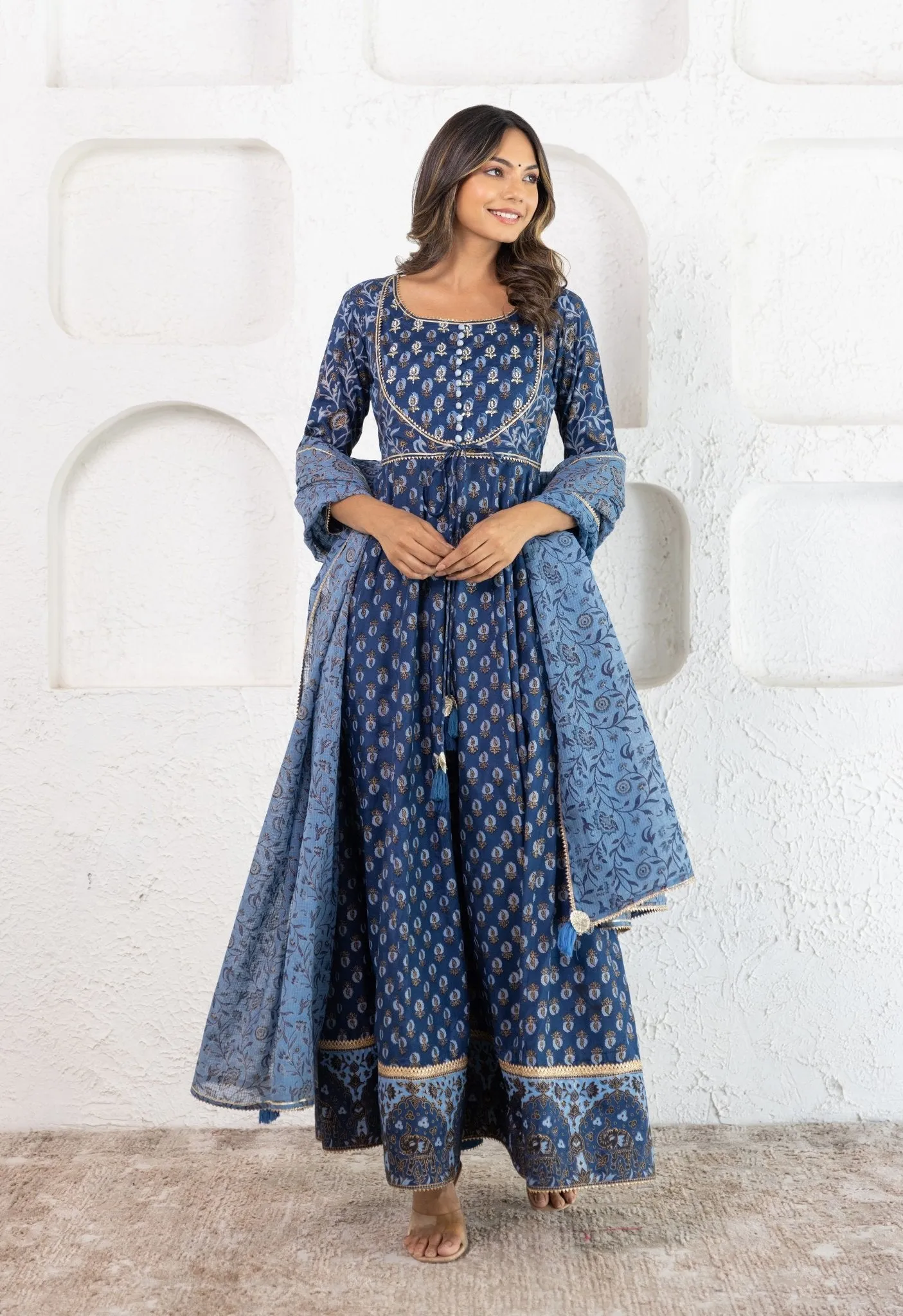 floral booti Printed Long Dress Without Dupatta (1PC)