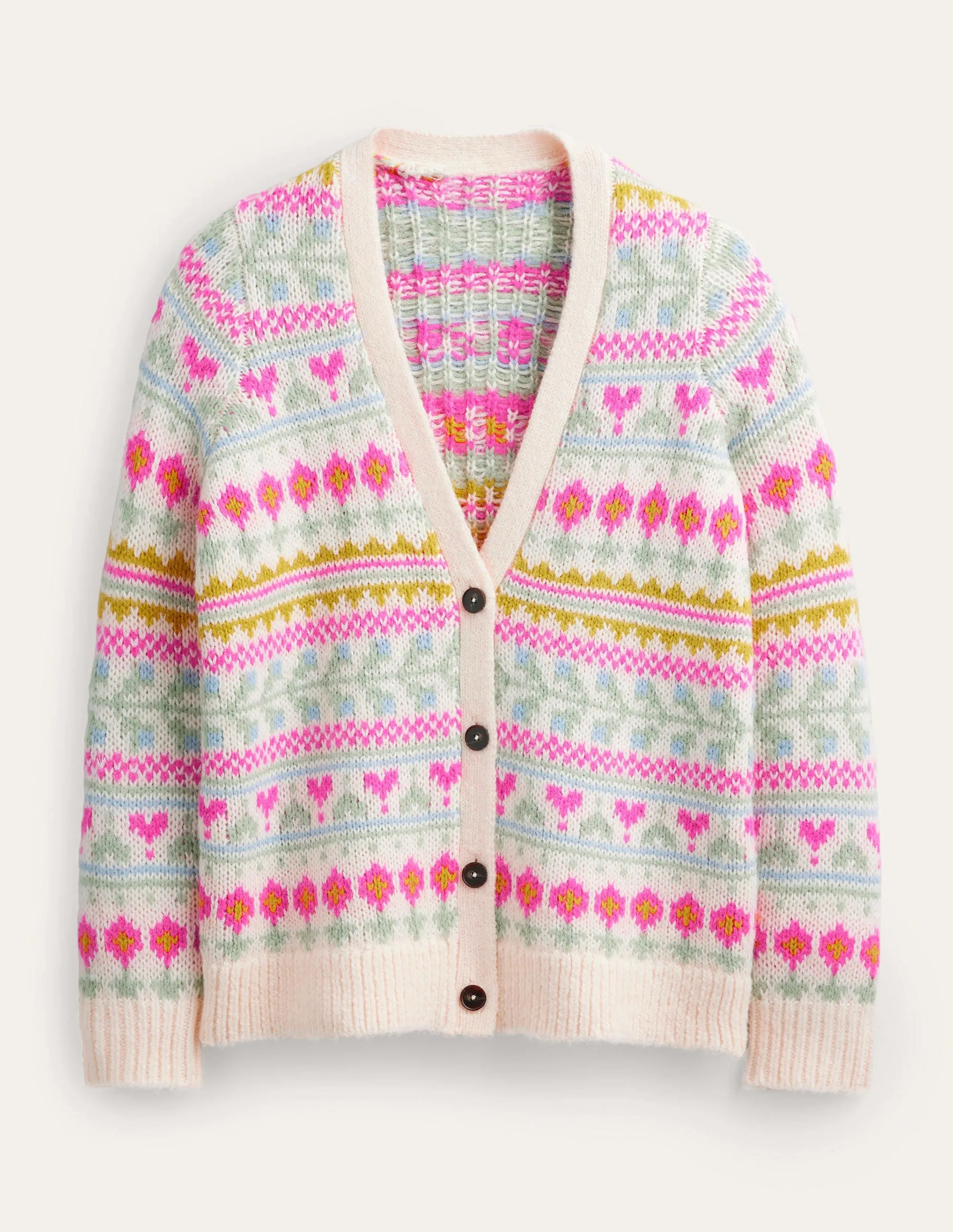 Fluffy Fair Isle Cardigan-Ivory, Multi Fairisle