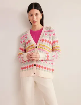 Fluffy Fair Isle Cardigan-Ivory, Multi Fairisle