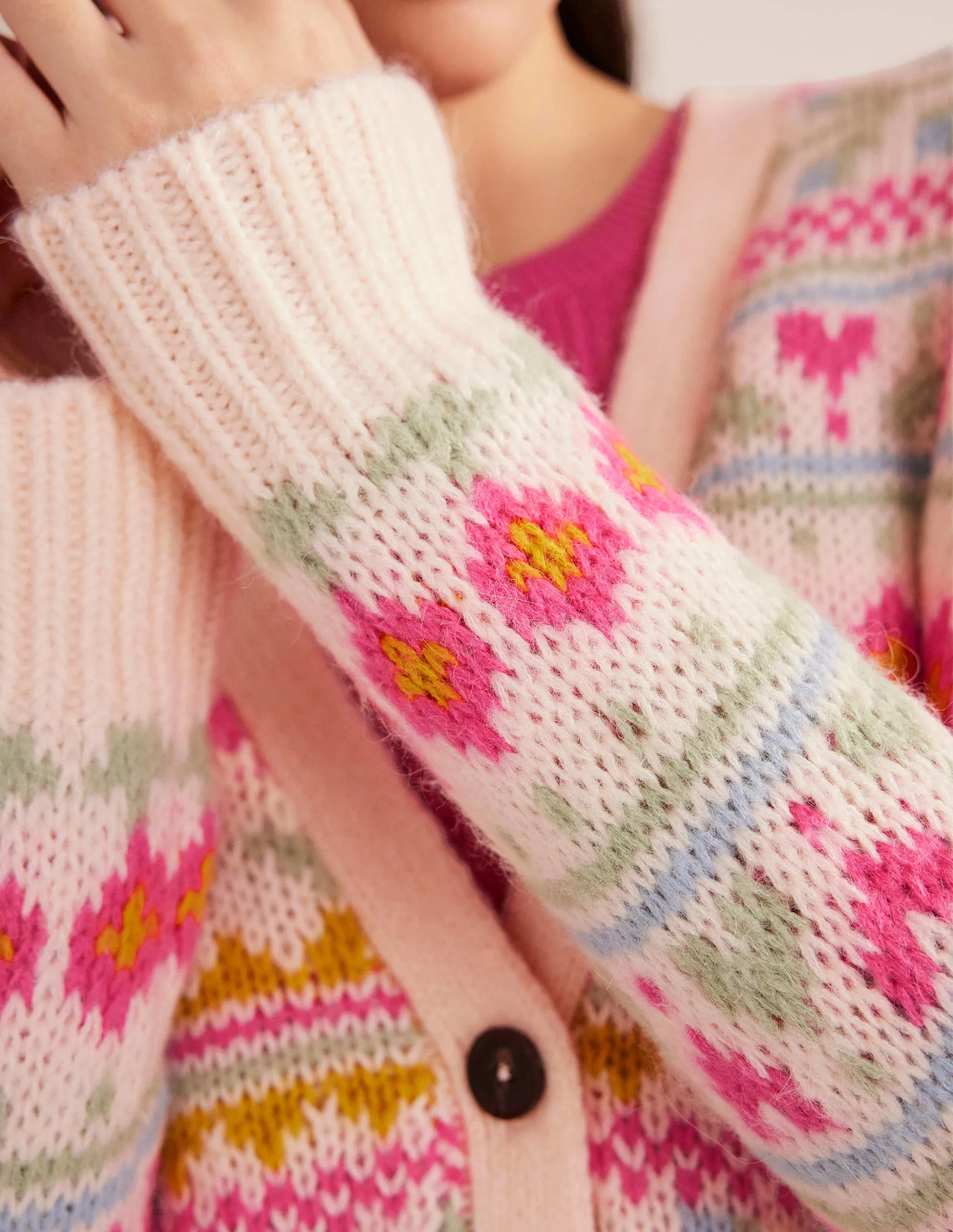 Fluffy Fair Isle Cardigan-Ivory, Multi Fairisle