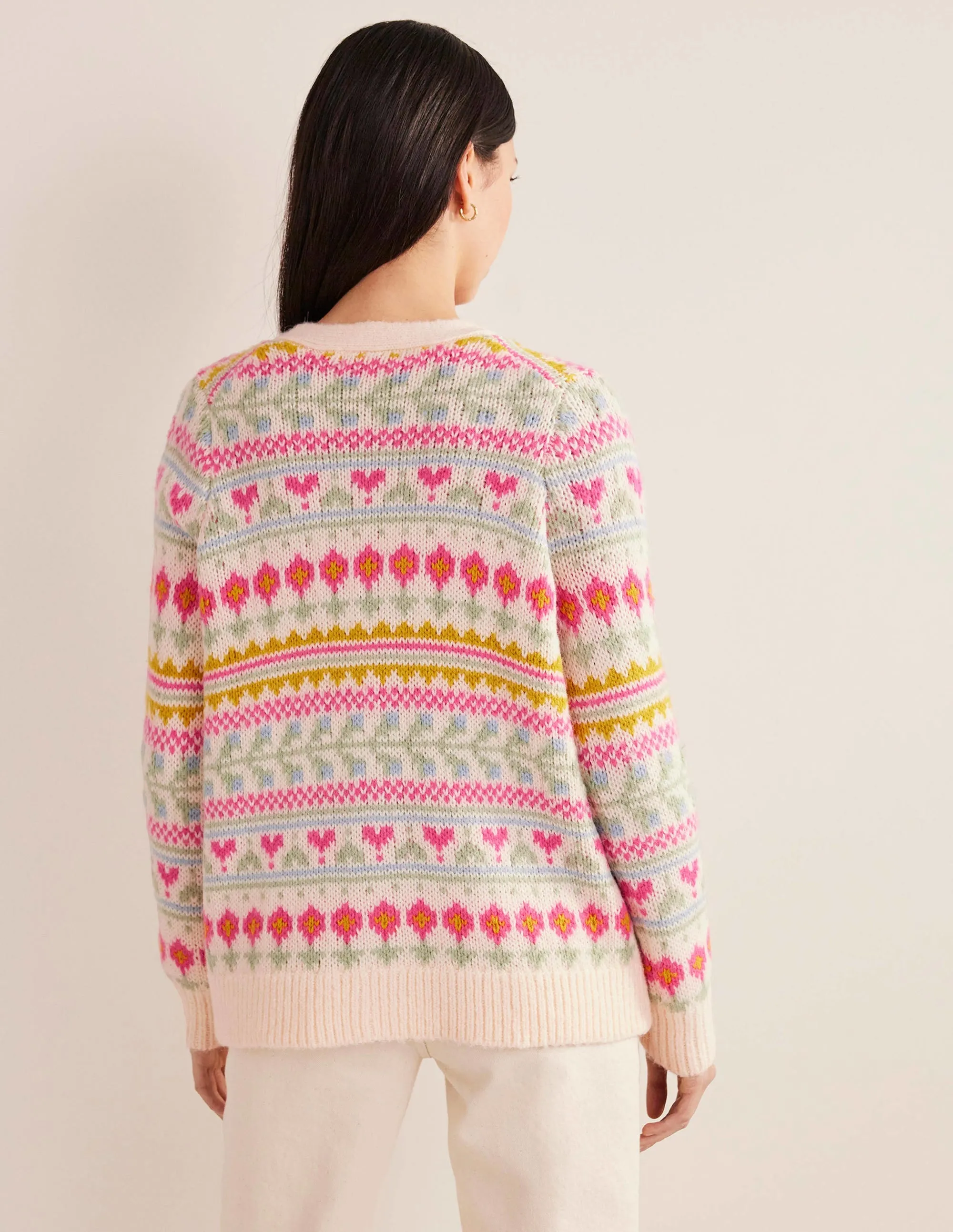 Fluffy Fair Isle Cardigan-Ivory, Multi Fairisle