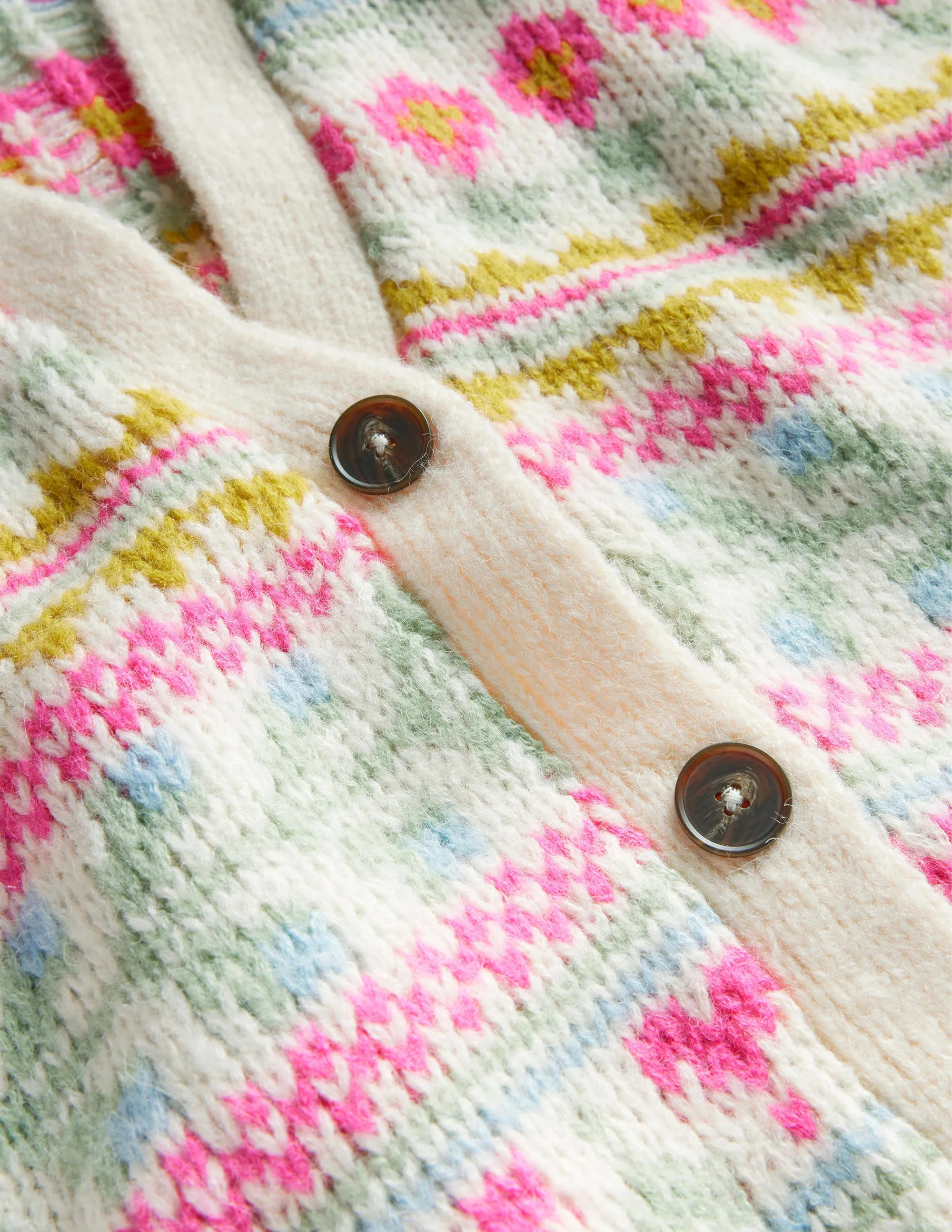 Fluffy Fair Isle Cardigan-Ivory, Multi Fairisle