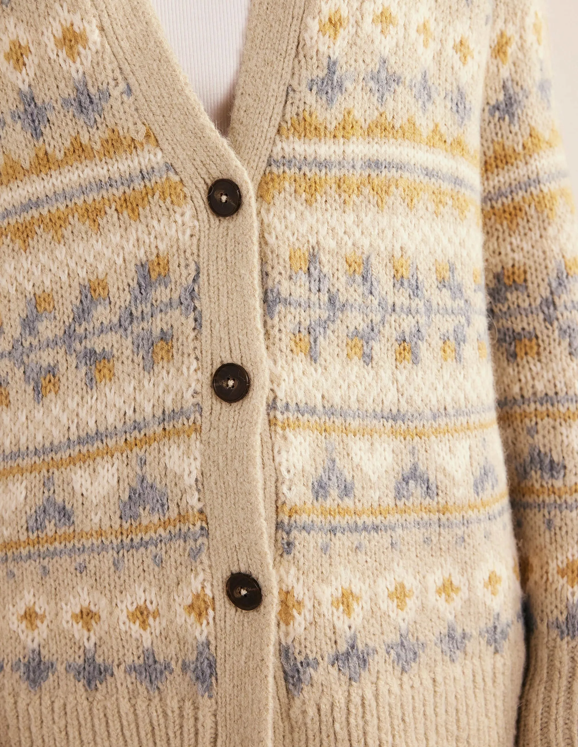 Fluffy Fair Isle Cardigan-Oatmeal Melange Fairisle