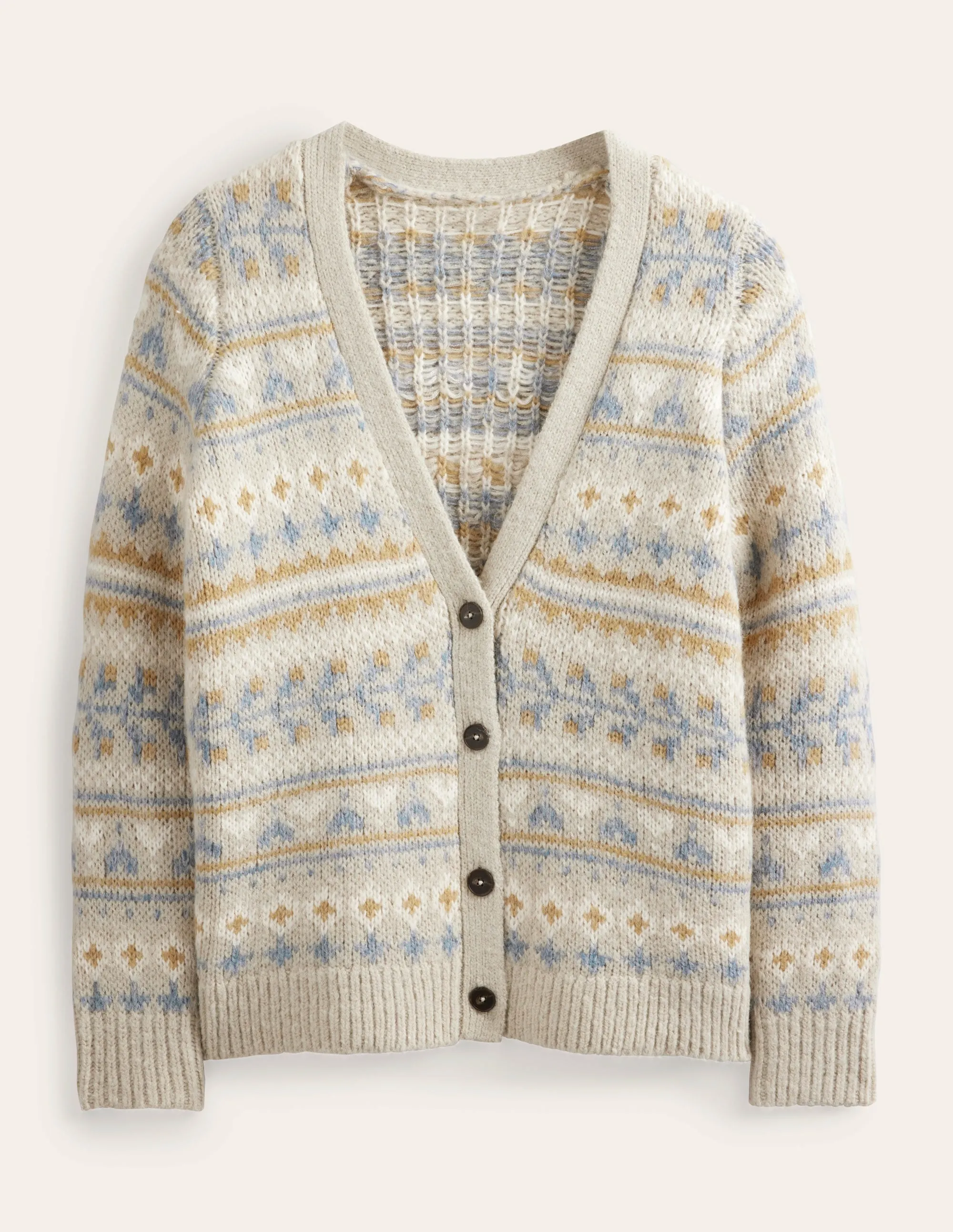 Fluffy Fair Isle Cardigan-Oatmeal Melange Fairisle