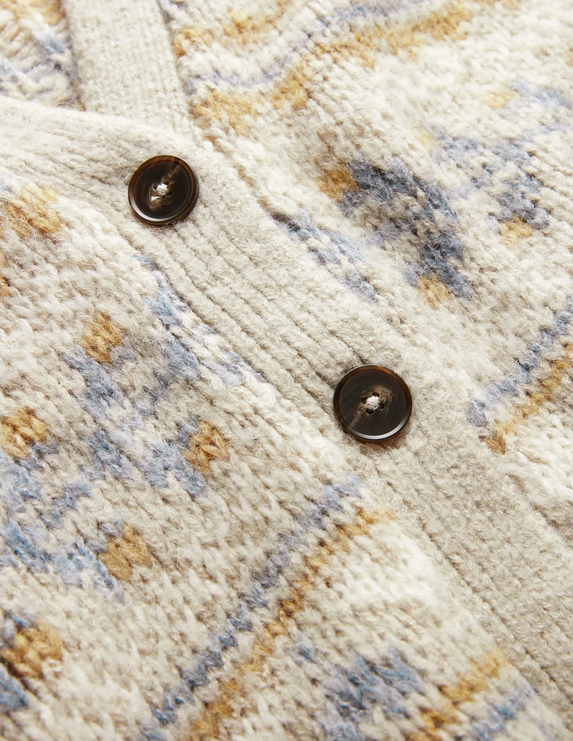 Fluffy Fair Isle Cardigan-Oatmeal Melange Fairisle