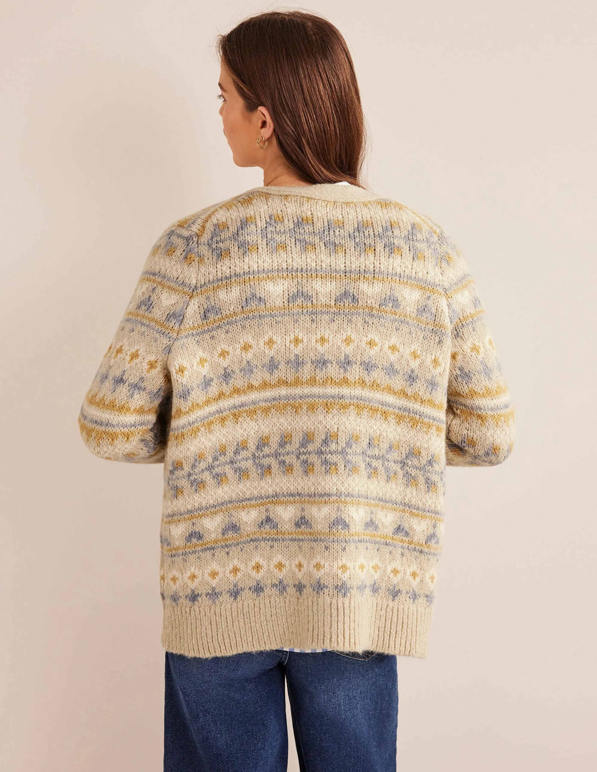 Fluffy Fair Isle Cardigan-Oatmeal Melange Fairisle