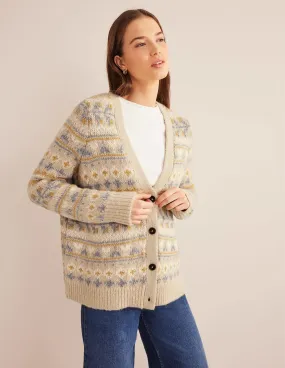 Fluffy Fair Isle Cardigan-Oatmeal Melange Fairisle