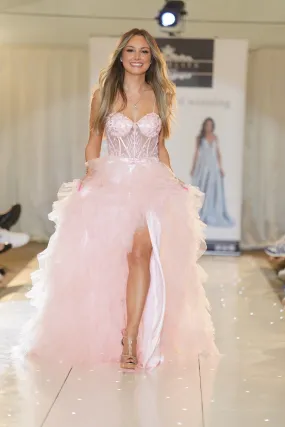 Frankie blush pink flutter ballgown prom dress