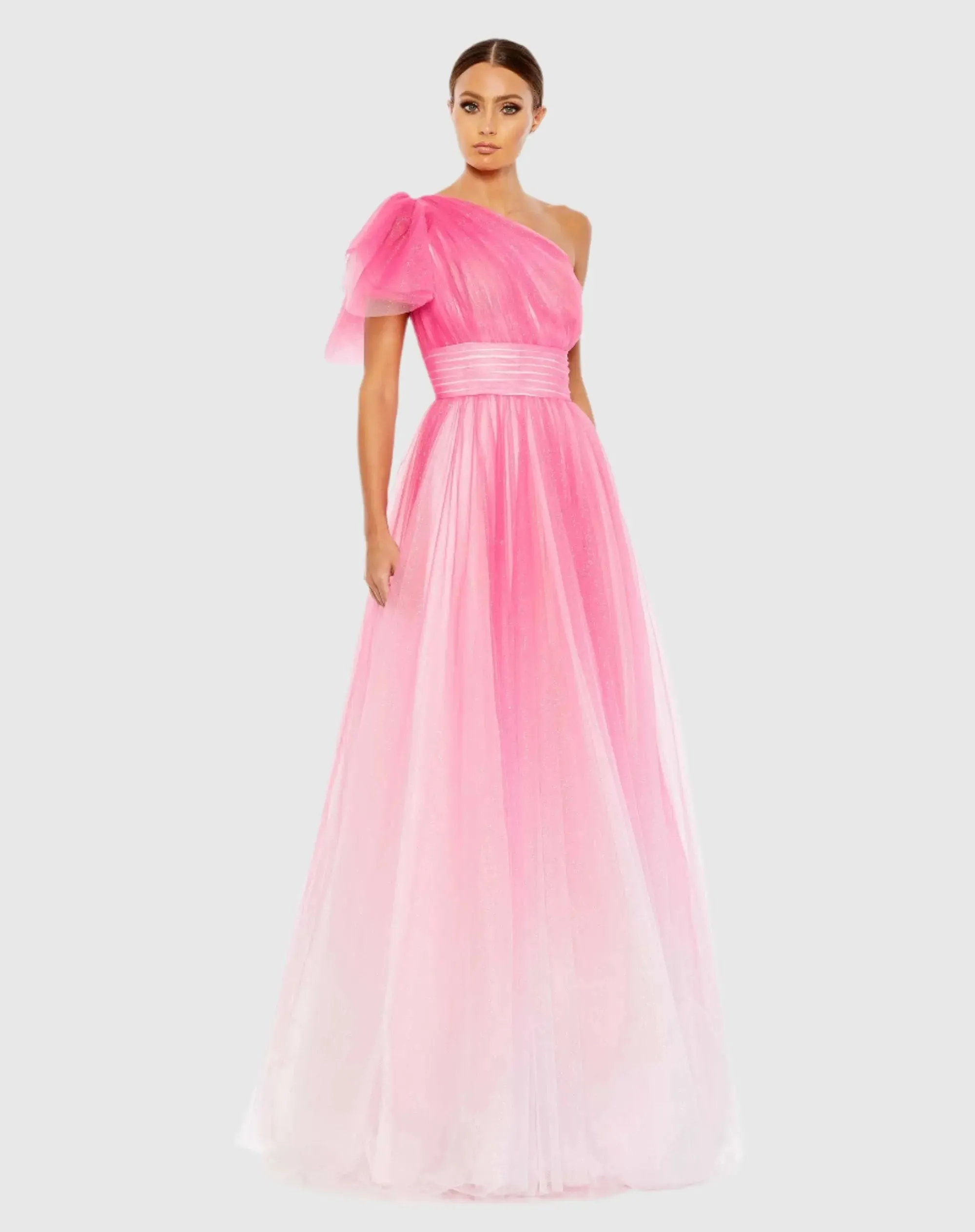 Glitter Ombre Ruffled One Shoulder Ballgown