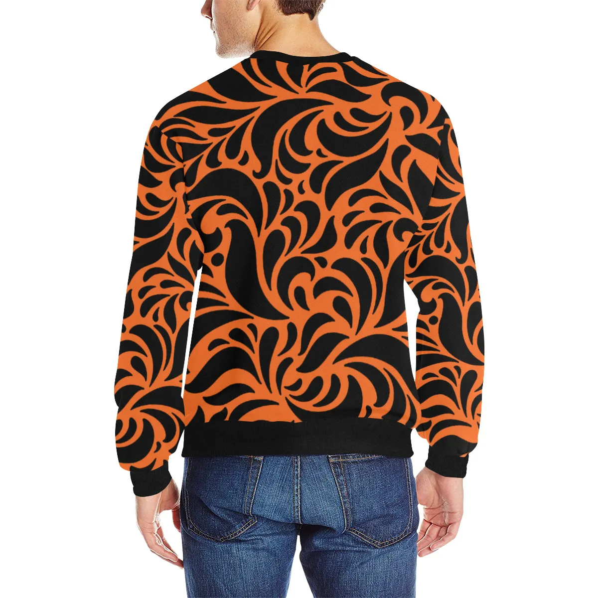 GORGIOUS ORNG LEAF Men's Rib Cuff Crew Neck Sweatshirt