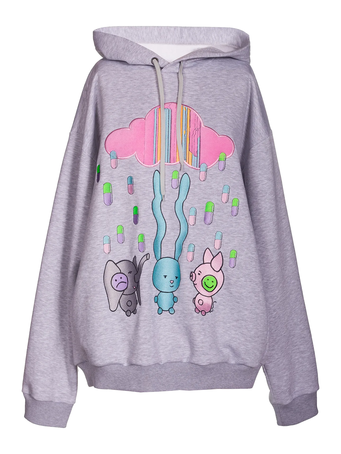 Grey Embroidered Hoodie