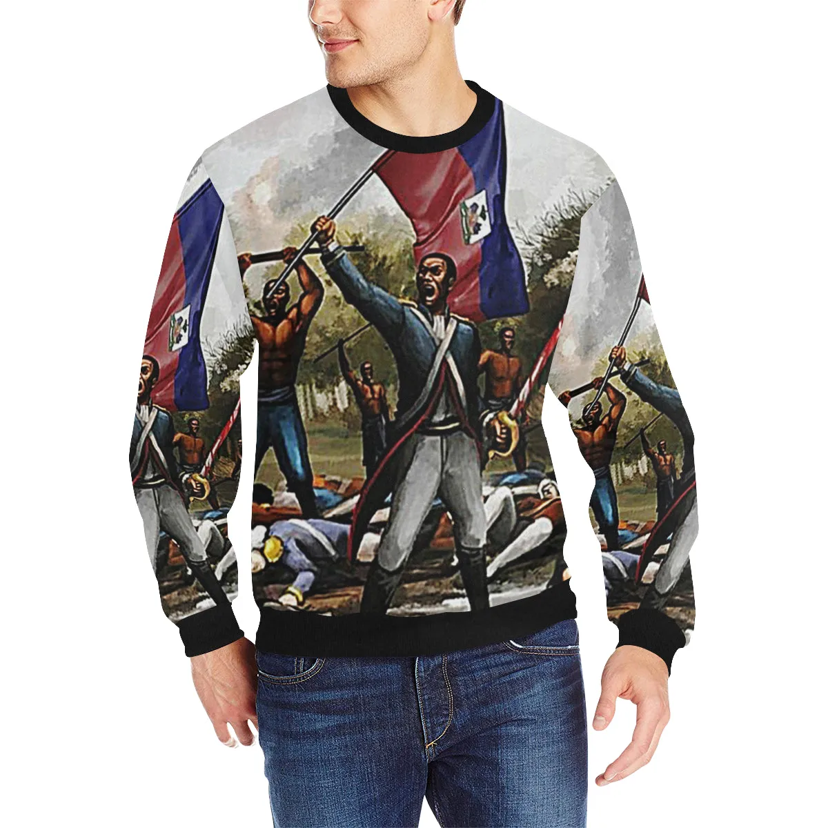 HAITI REVOLUTION Men's Rib Cuff Crew Neck Sweatshirt
