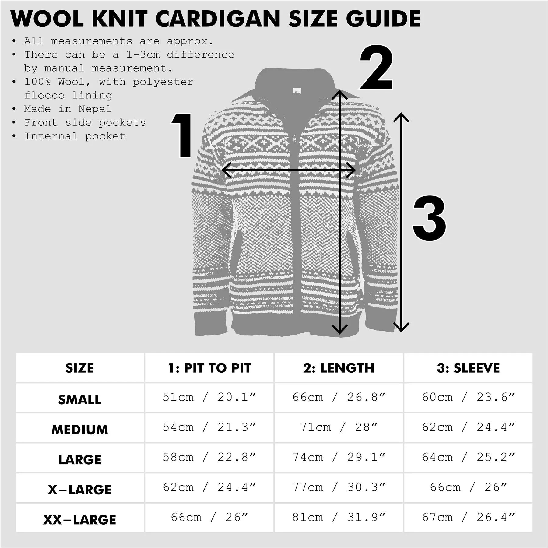 Hand Knitted Wool Jacket Cardigan - Fairisle Grey