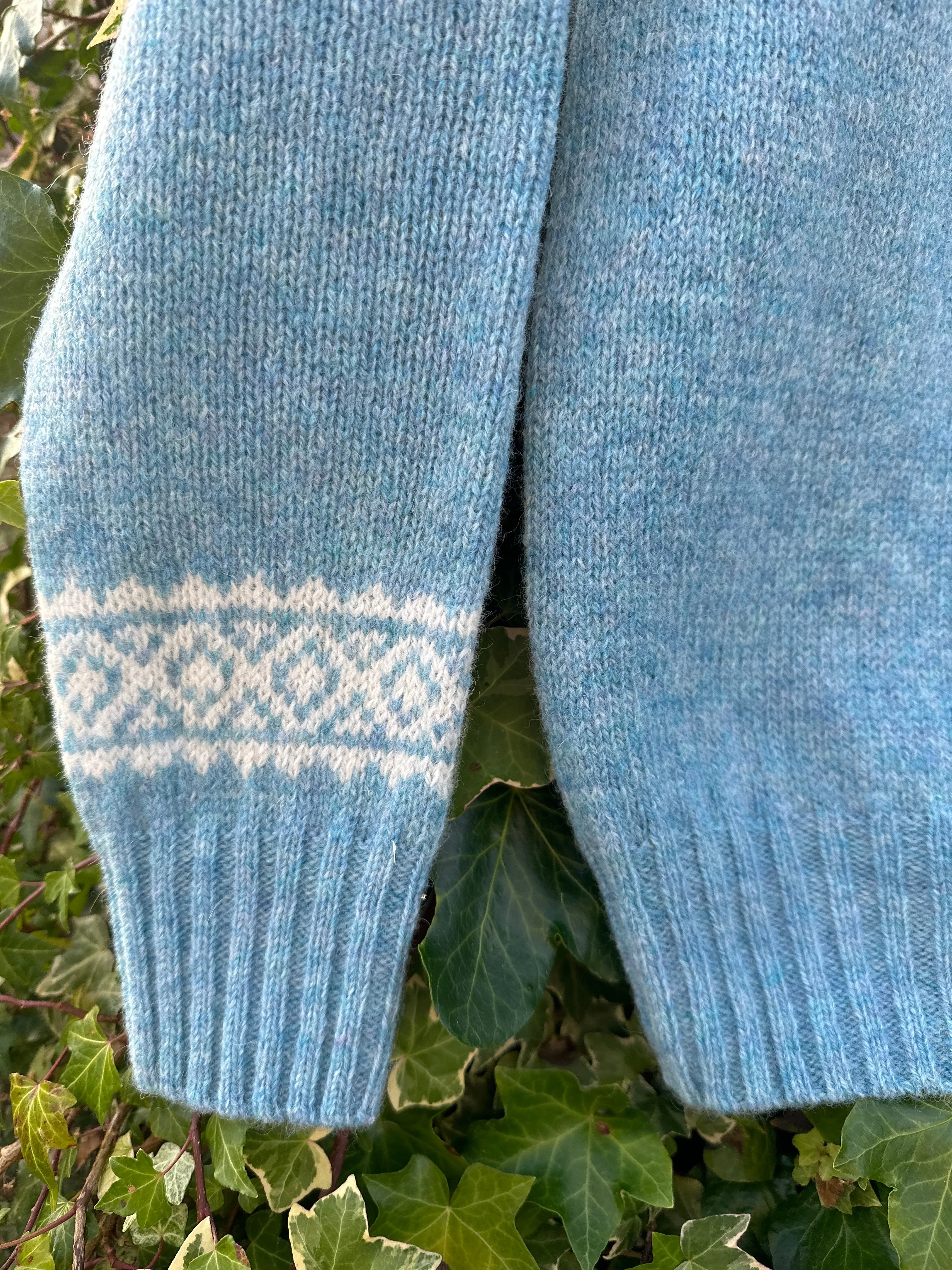 Harley Of Scotland Fairisle Cardigan Duck Egg/White