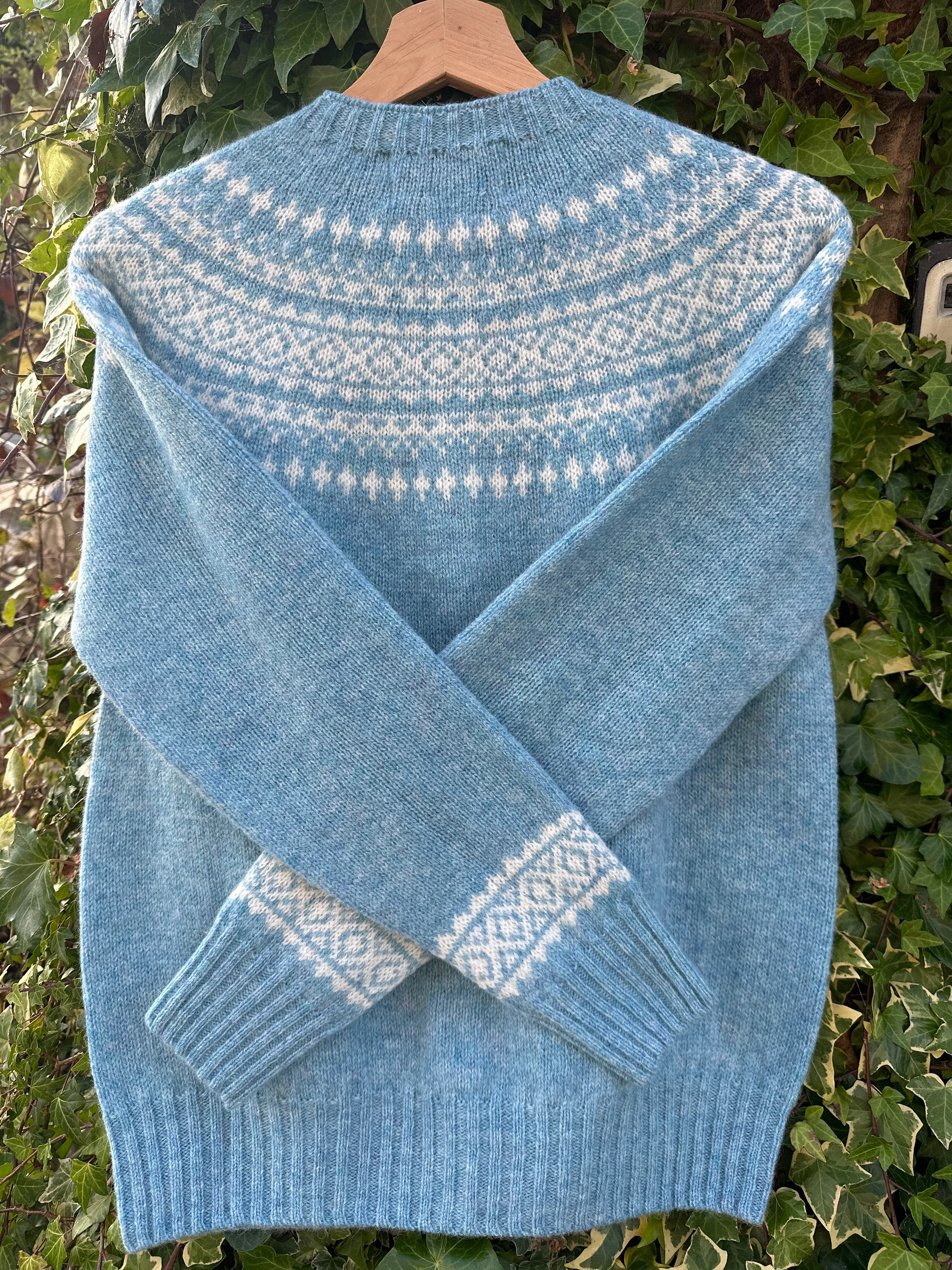 Harley Of Scotland Fairisle Cardigan Duck Egg/White