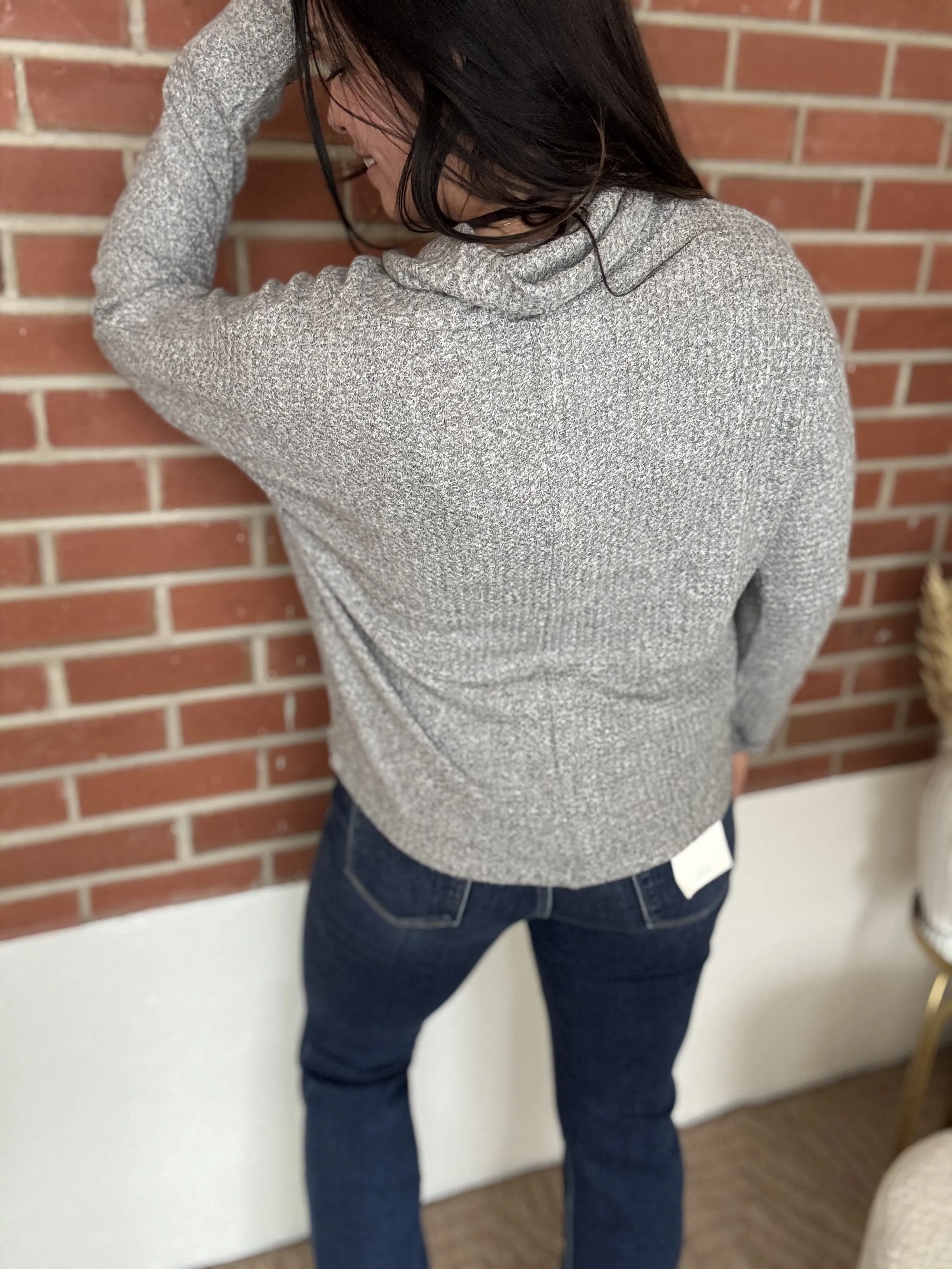 Heather Grey Brushed Waffle Knit Top