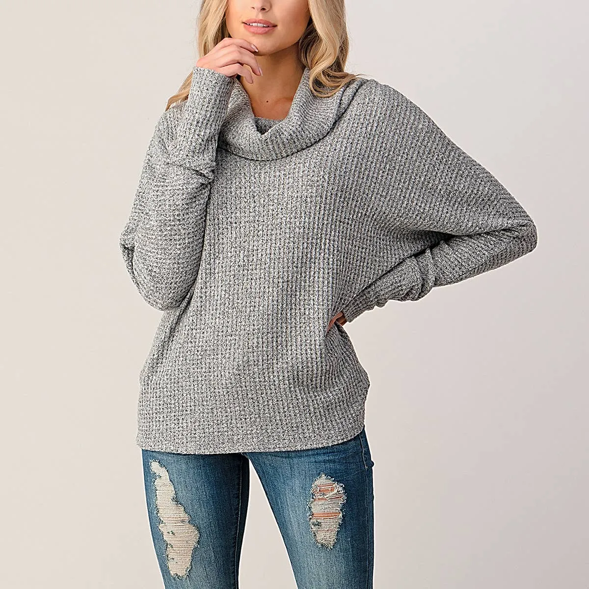 Heather Grey Brushed Waffle Knit Top