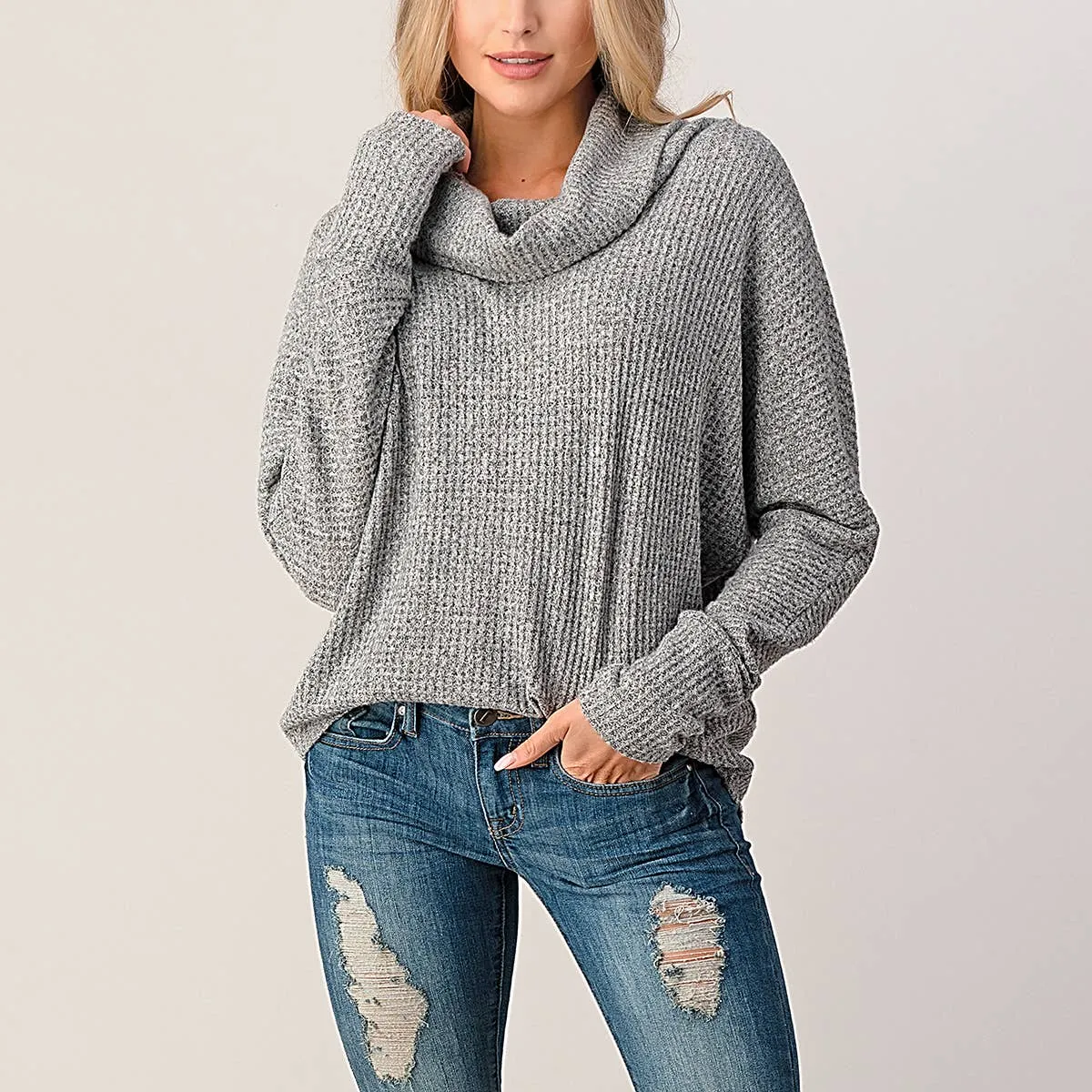 Heather Grey Brushed Waffle Knit Top