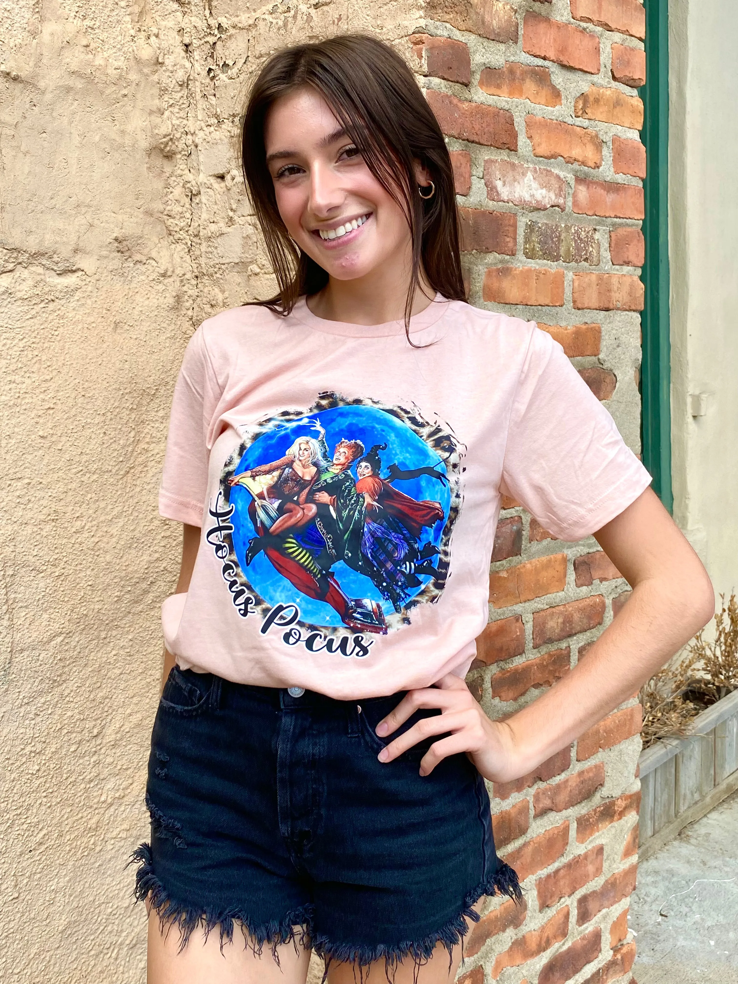 Hocus Pocus Peach Leopard Graphic T-Shirt