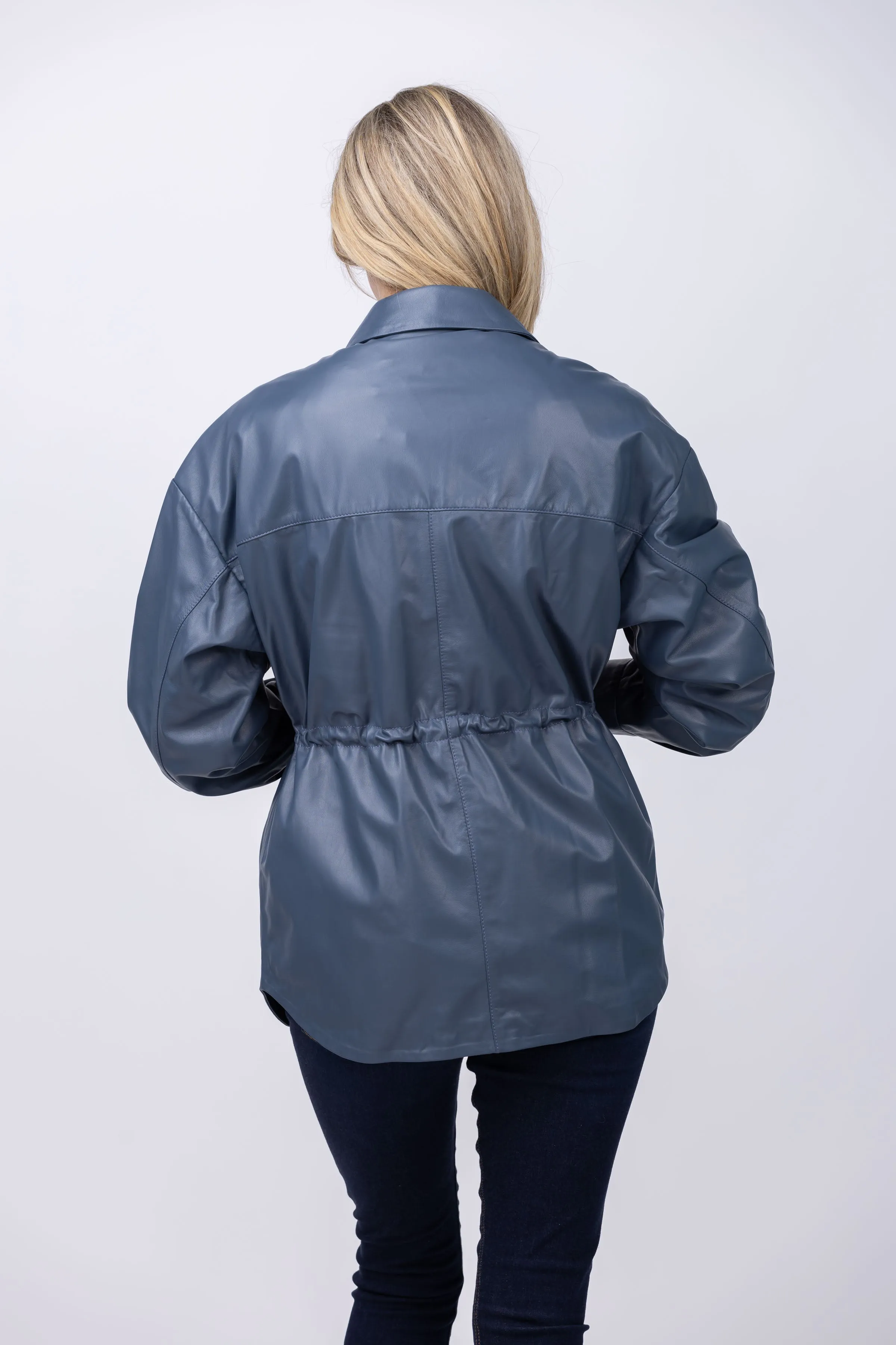 Iro Calisto Leather Shirt Jacket in Blue Grey