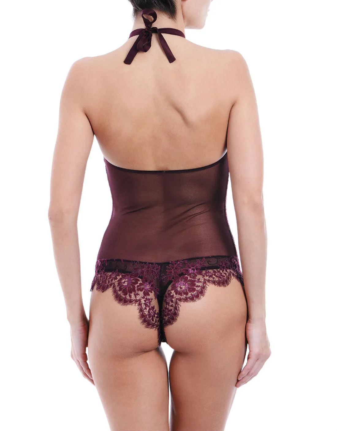 Jamais Le Premier Soir Rich Plum Tulle & Lace Bodysuit