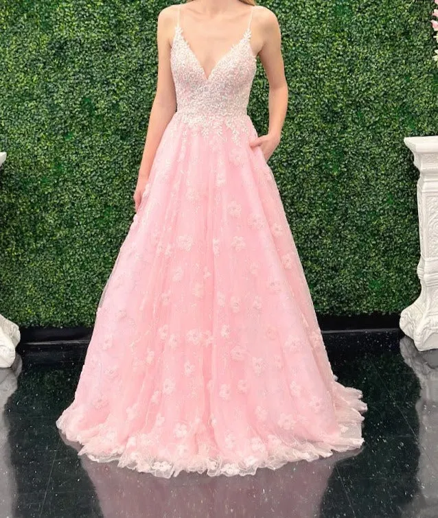 Johnathan Kayne 31264 Size 2 Pink Sequin Lace Shimmer Ballgown Prom Dress