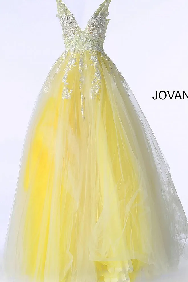 Jovani 55634 floral appliques prom dress ballgown Lace Tulle Long V Neck