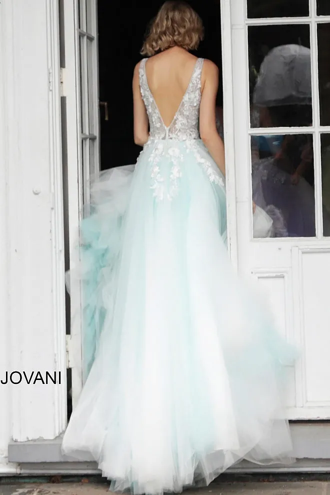 Jovani 55634 floral appliques prom dress ballgown Lace Tulle Long V Neck
