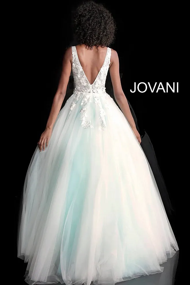 Jovani 55634 floral appliques prom dress ballgown Lace Tulle Long V Neck