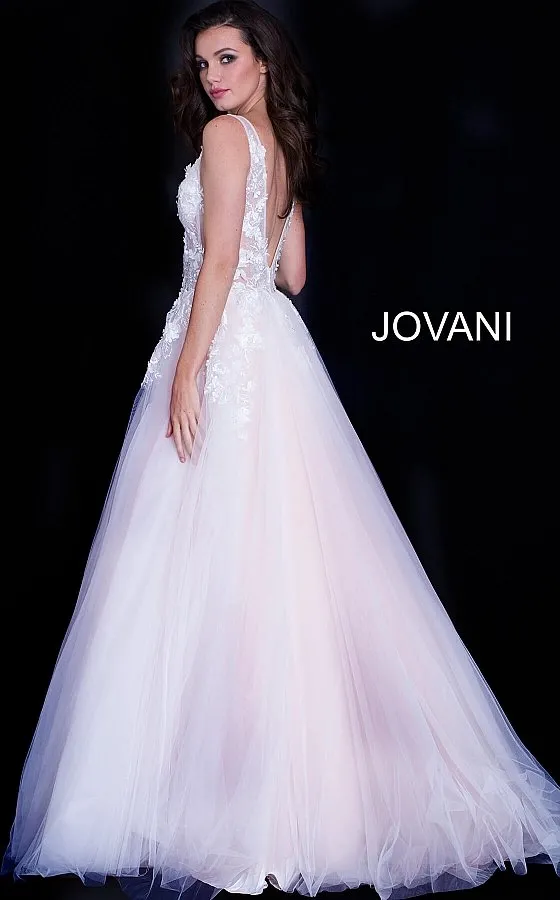 Jovani 55634 floral appliques prom dress ballgown Lace Tulle Long V Neck