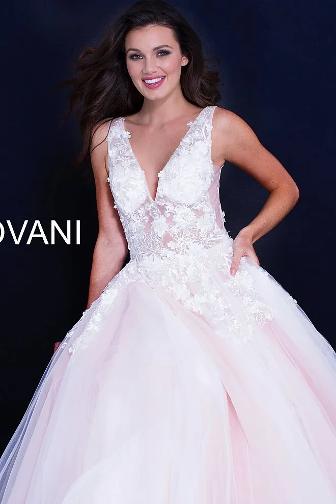 Jovani 55634 floral appliques prom dress ballgown Lace Tulle Long V Neck