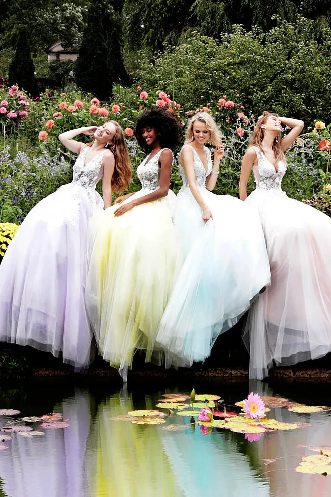 Jovani 55634 floral appliques prom dress ballgown Lace Tulle Long V Neck