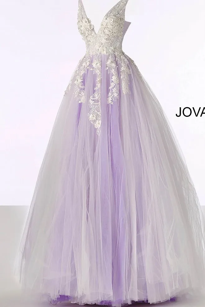 Jovani 55634 floral appliques prom dress ballgown Lace Tulle Long V Neck
