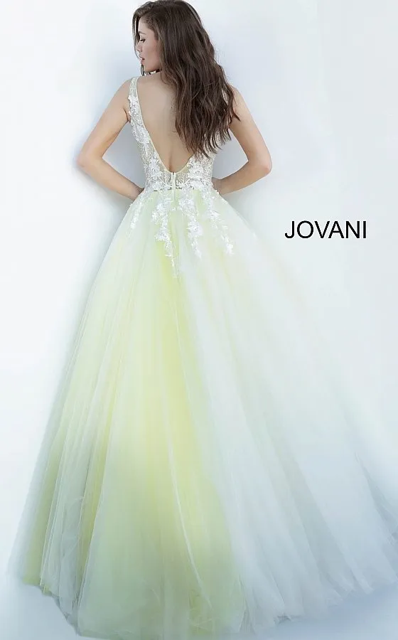 Jovani 55634 floral appliques prom dress ballgown Lace Tulle Long V Neck