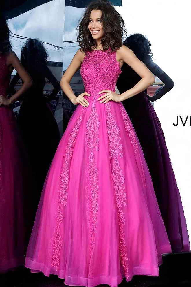 Jovani 59046 High Neck Ballgown Prom Dress Tulle Lace Formal Gown