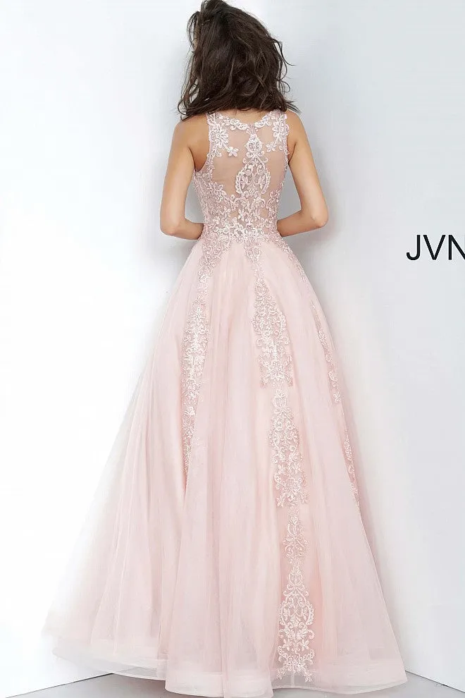 Jovani 59046 High Neck Ballgown Prom Dress Tulle Lace Formal Gown