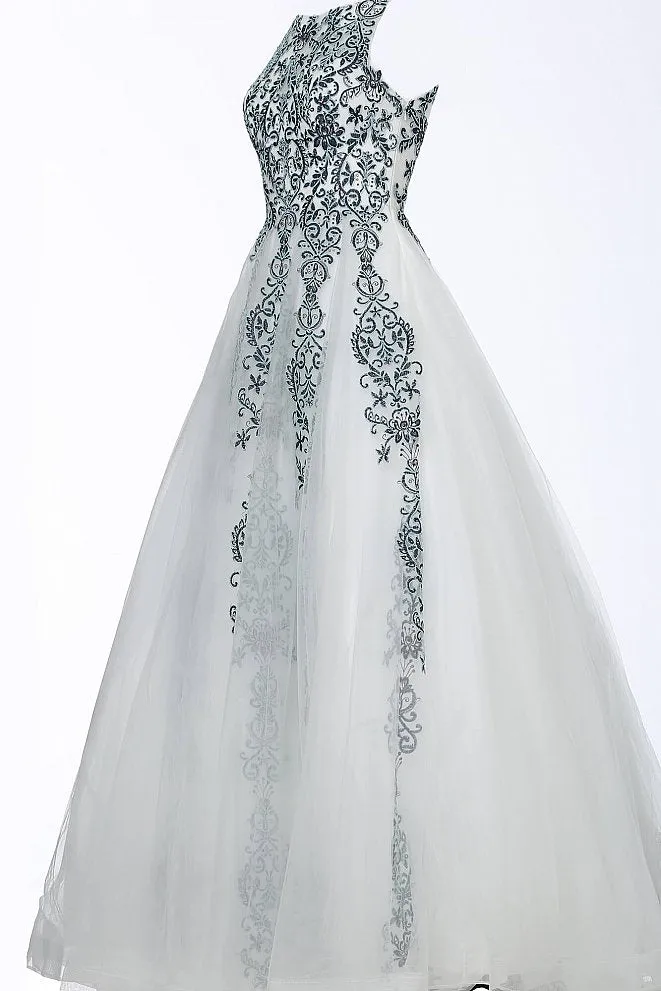 Jovani 59046 High Neck Ballgown Prom Dress Tulle Lace Formal Gown