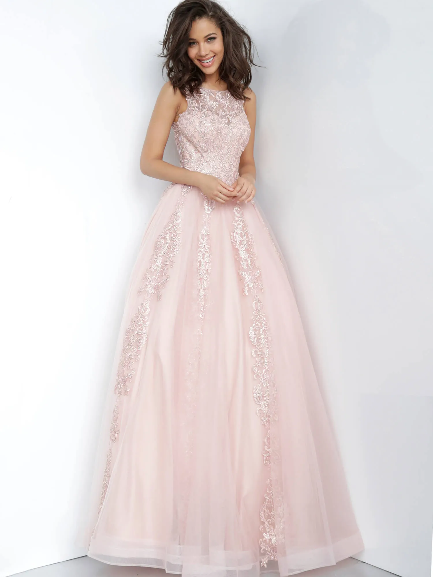 Jovani 59046 High Neck Ballgown Prom Dress Tulle Lace Formal Gown