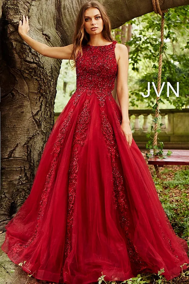 Jovani 59046 High Neck Ballgown Prom Dress Tulle Lace Formal Gown